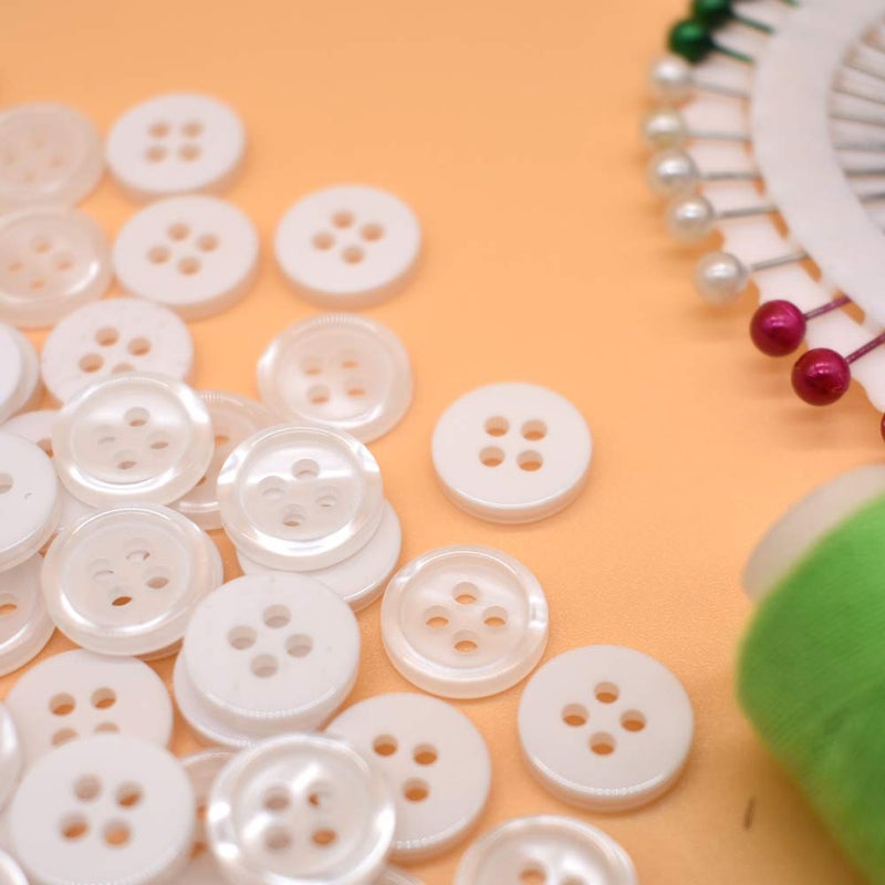 Renashed 11mm 200Pcs Sewing Shirt Resin Buttons 4 Holes White Faux Pearl Finish - Image 5
